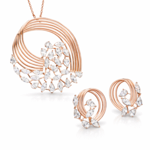 Aurora Celeste Moissanite Rose Gold Ensemble 925 Sterling Silver pendant set