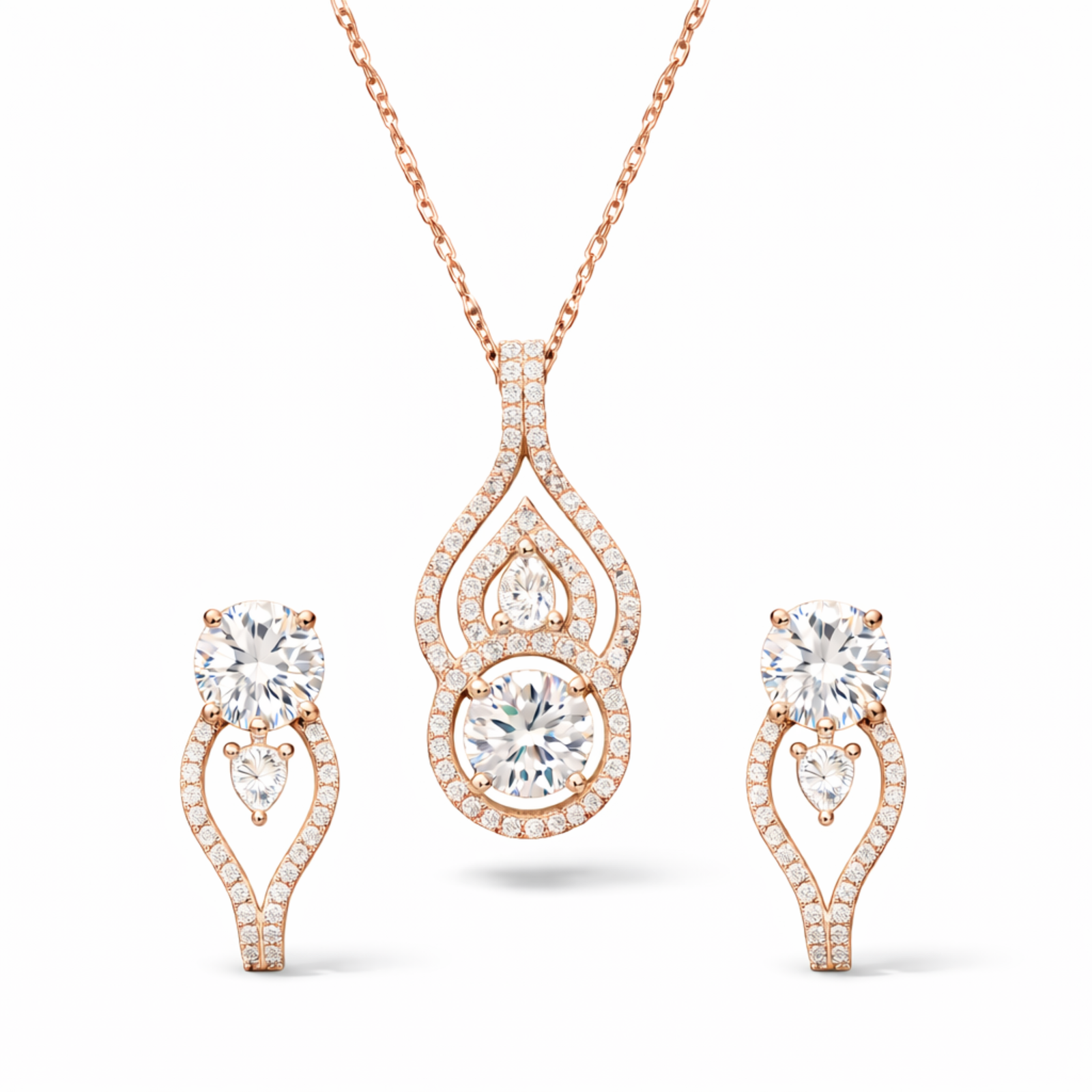 Rosé Elara Moissanite Teardrop Pendant Set