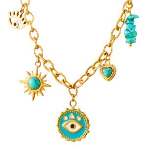 "Evil Eyes" Necklace, 18K Gold Plated Steel