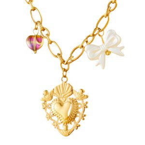 "Hearts" Necklace, 18K Gold Plated Steel