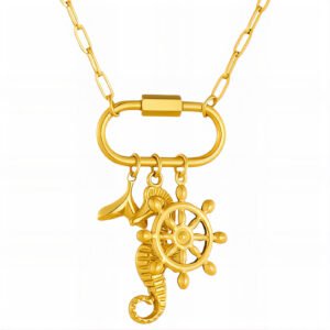 "Seahorse" Necklace, 18K Gold Plated Steel
