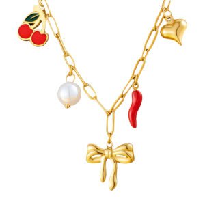 "Bow" Necklace, 18K Gold Plated Steel