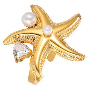 "Starfish" Ring, 18K Gold Plated Steel