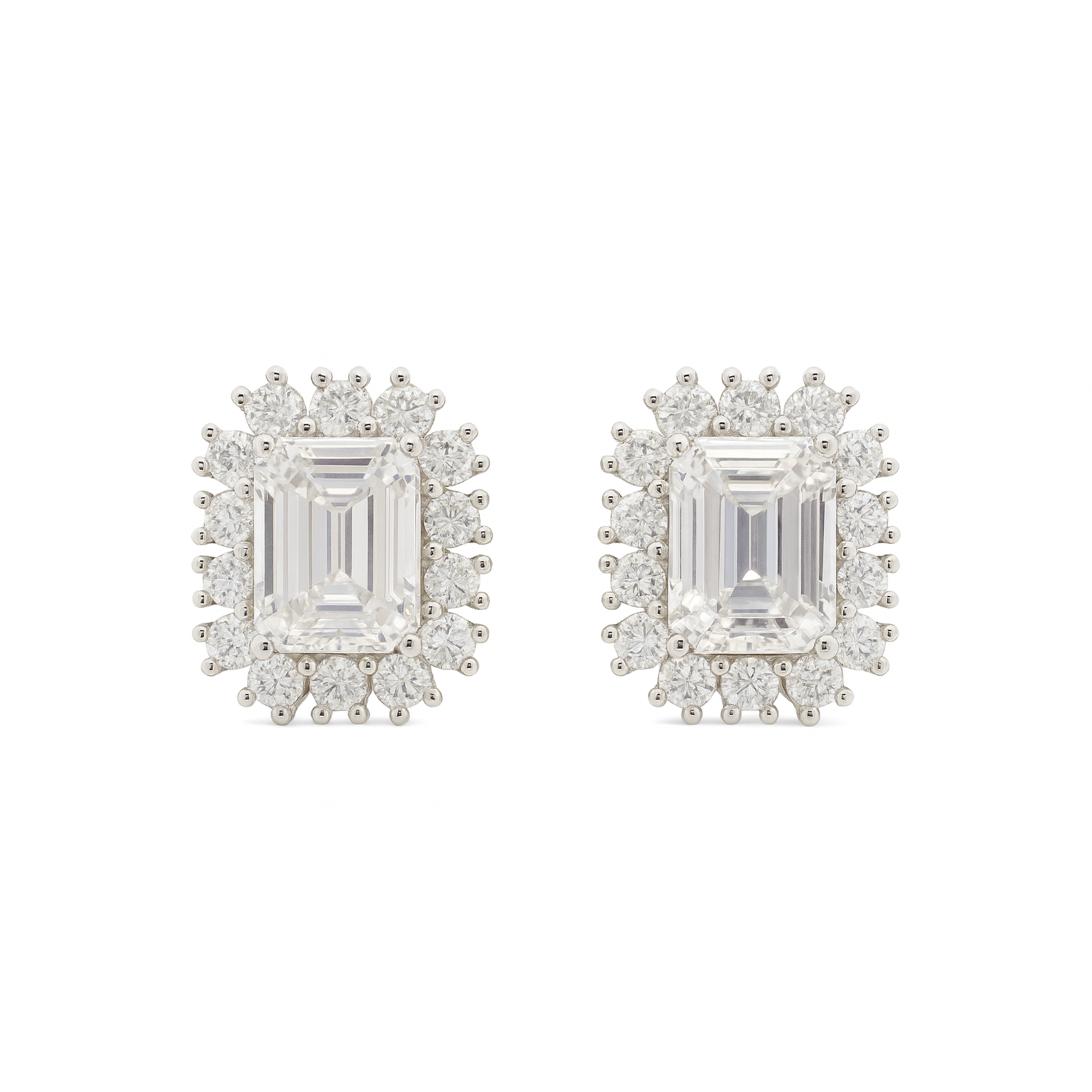 Regalia Emerald Moissanite Halo Studs – 925 Sterling Silver