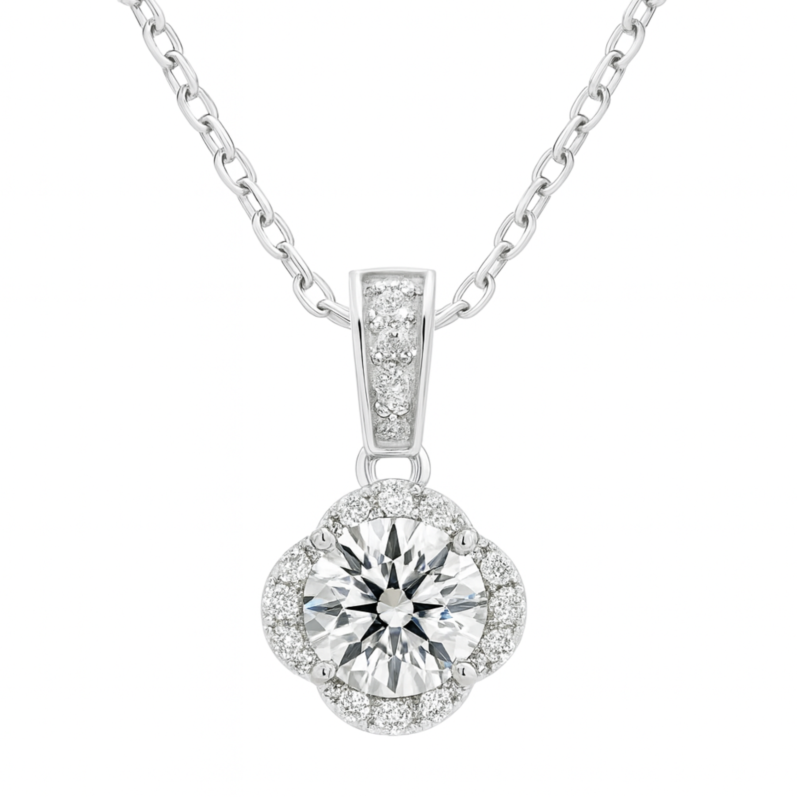 Eternal Bloom Moissanite Halo Pendant- 925 Sterling Silver
