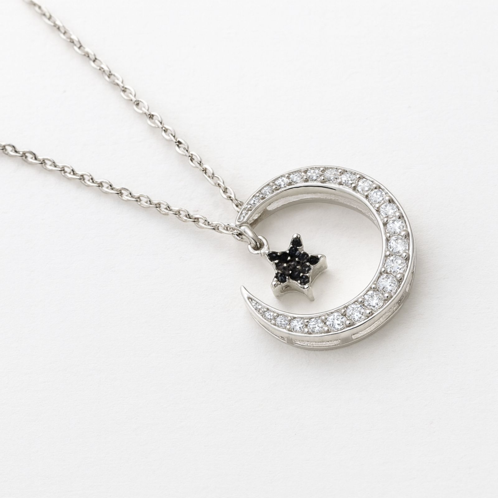 Crescent Star Moissanite Pendant — 925 Sterling Silver