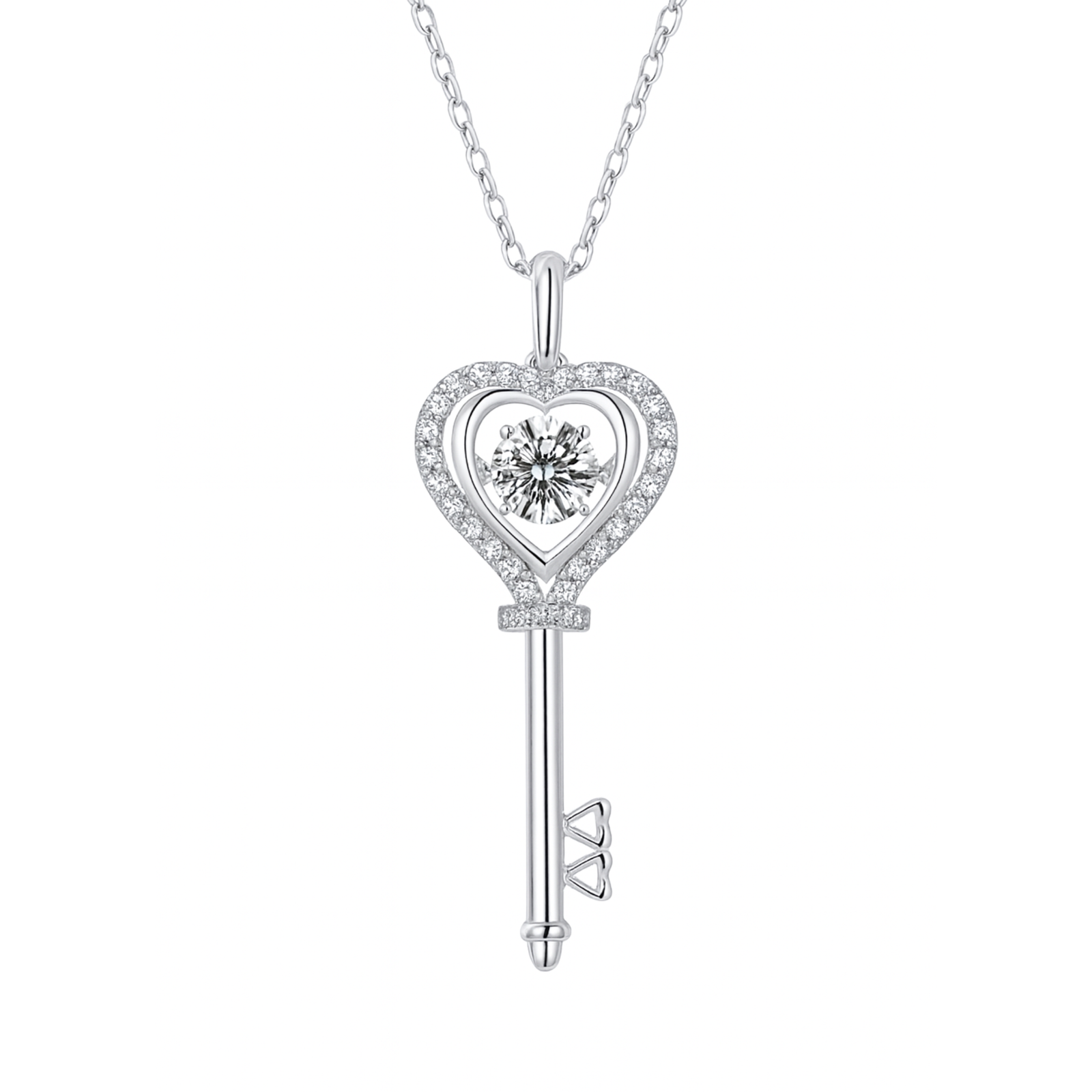 Heart Key Moissanite Pendant – 925 Sterling Silver