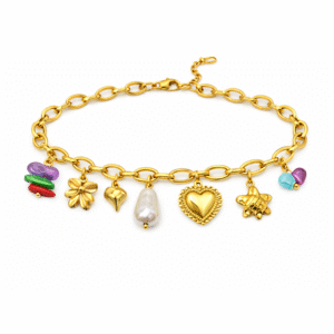 Étoile Heart & Pearl Charm Bracelet